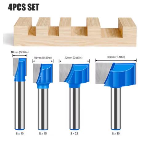 Набор фрез по дереву прямых пазовых хвостовиков 8 мм 4 шт. - фото 2