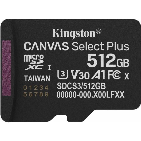 Карта памяти Kingston Canvas Select Plus microSDXC 512 Гб Gen3 C10 A1 Retail (SDCS3/512GBSP#)