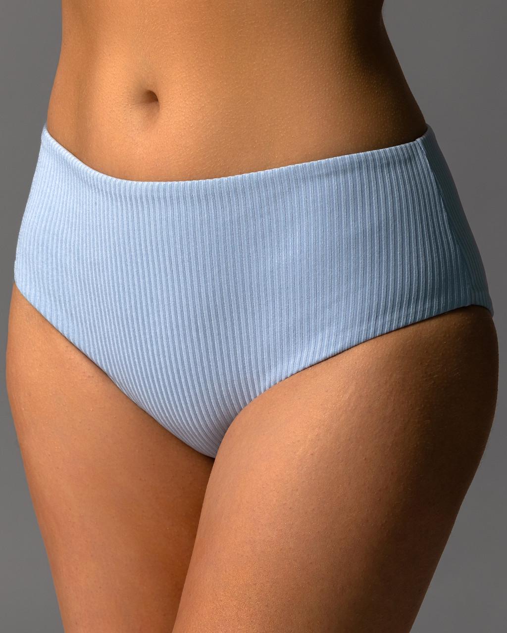 Купальник роздільний жіночий рубчик топ на одне плече із високими плавками Блакитний (1873445193) - фото 5 Купальник роздільний жіночий рубчик топ на одне плече із високими плавками Блакитний (1873445193) - фото 5