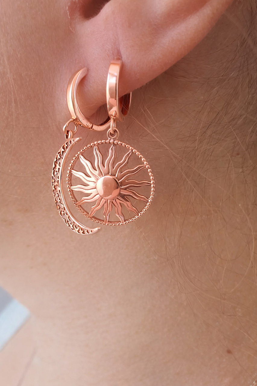 Серьги серебро 925 проба луна + солнце застежка конго (2962511751)