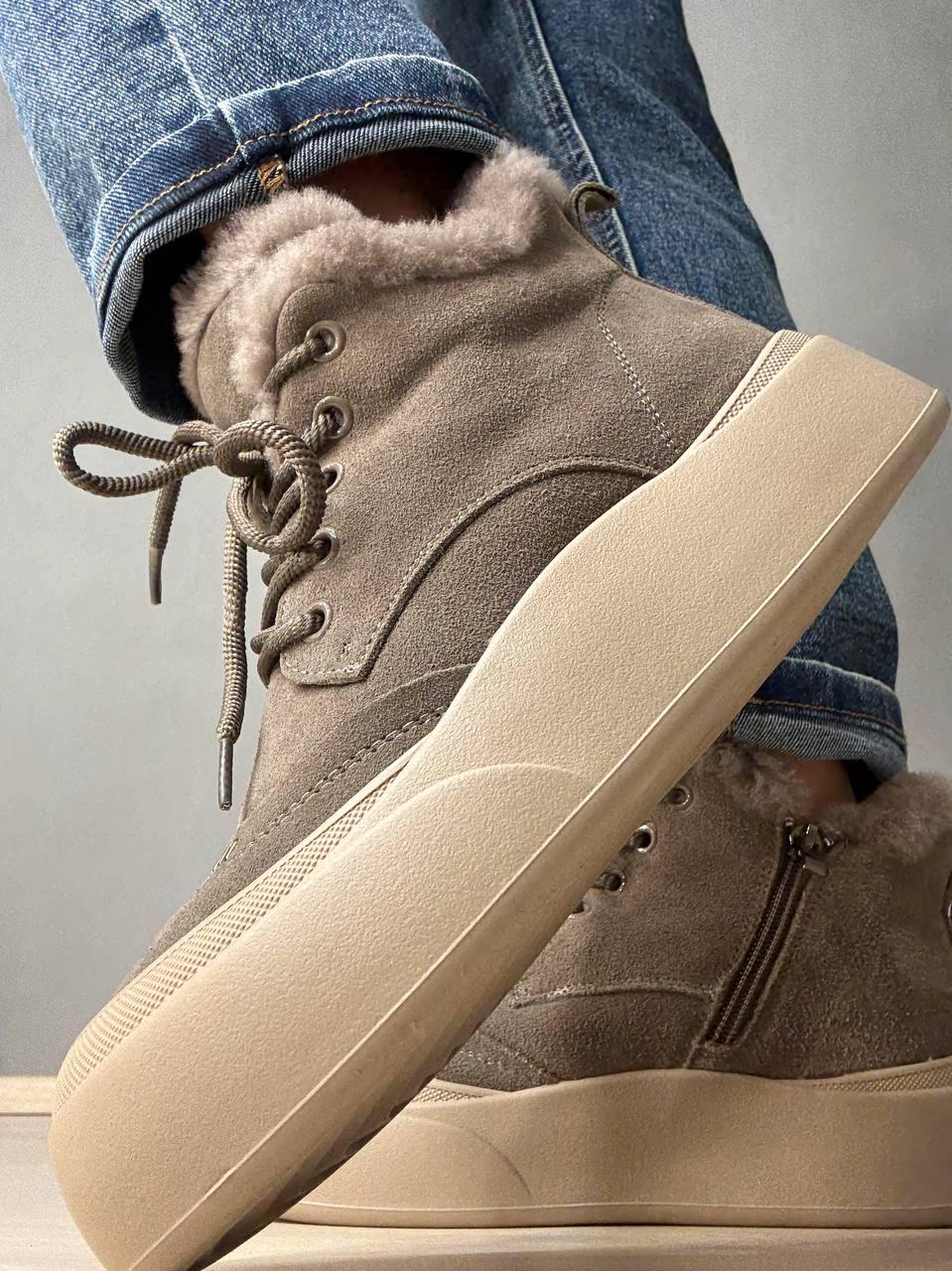 Черевики жіночі Hengji 677-3 замшеві високі кеди на хутрі р. 37 Бежевий (5718) - фото 3
