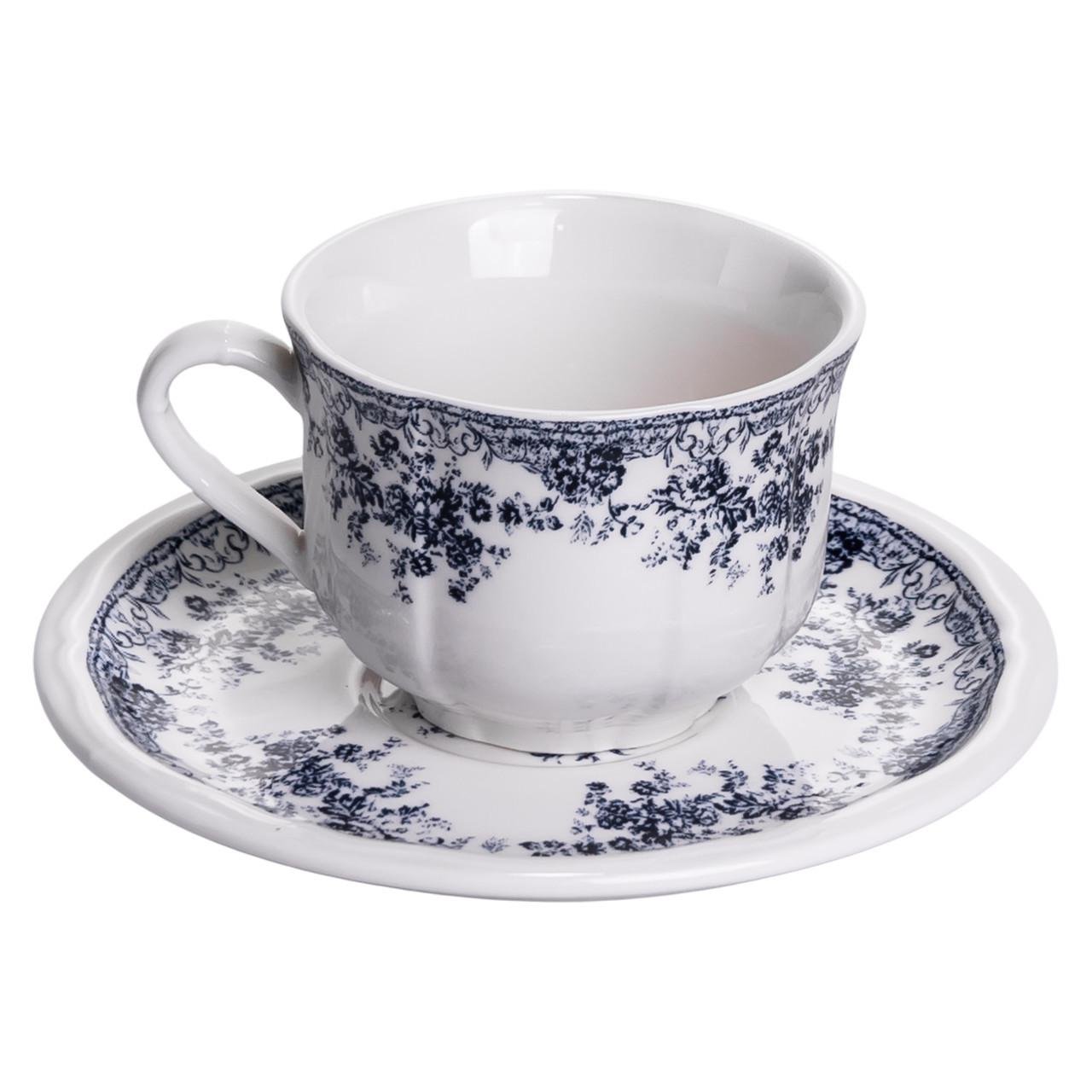 Столовый набор посуды тарелок и чашек Vintage Elegant 32 предметы на 6 персон фарфоровый обеденный Синий - фото 6