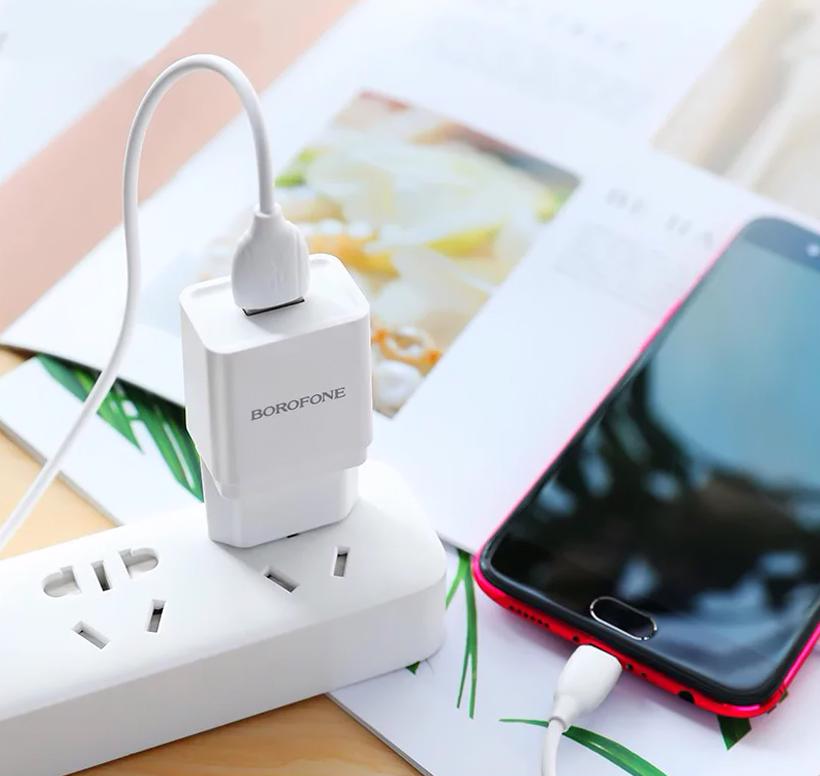 Пристрій зарядний мережевий Borofone BA19A та кабель micro Usb Білий - фото 6