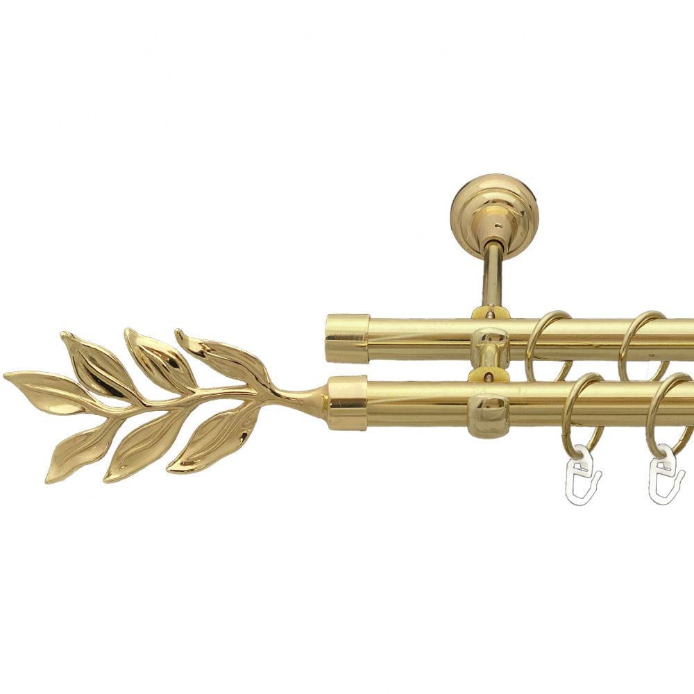 Карниз металлический Orvit Лавр двухрядный открытый/гладкая труба/кольцо металлическое Золото 19/19 мм 200 см (00-00013119)