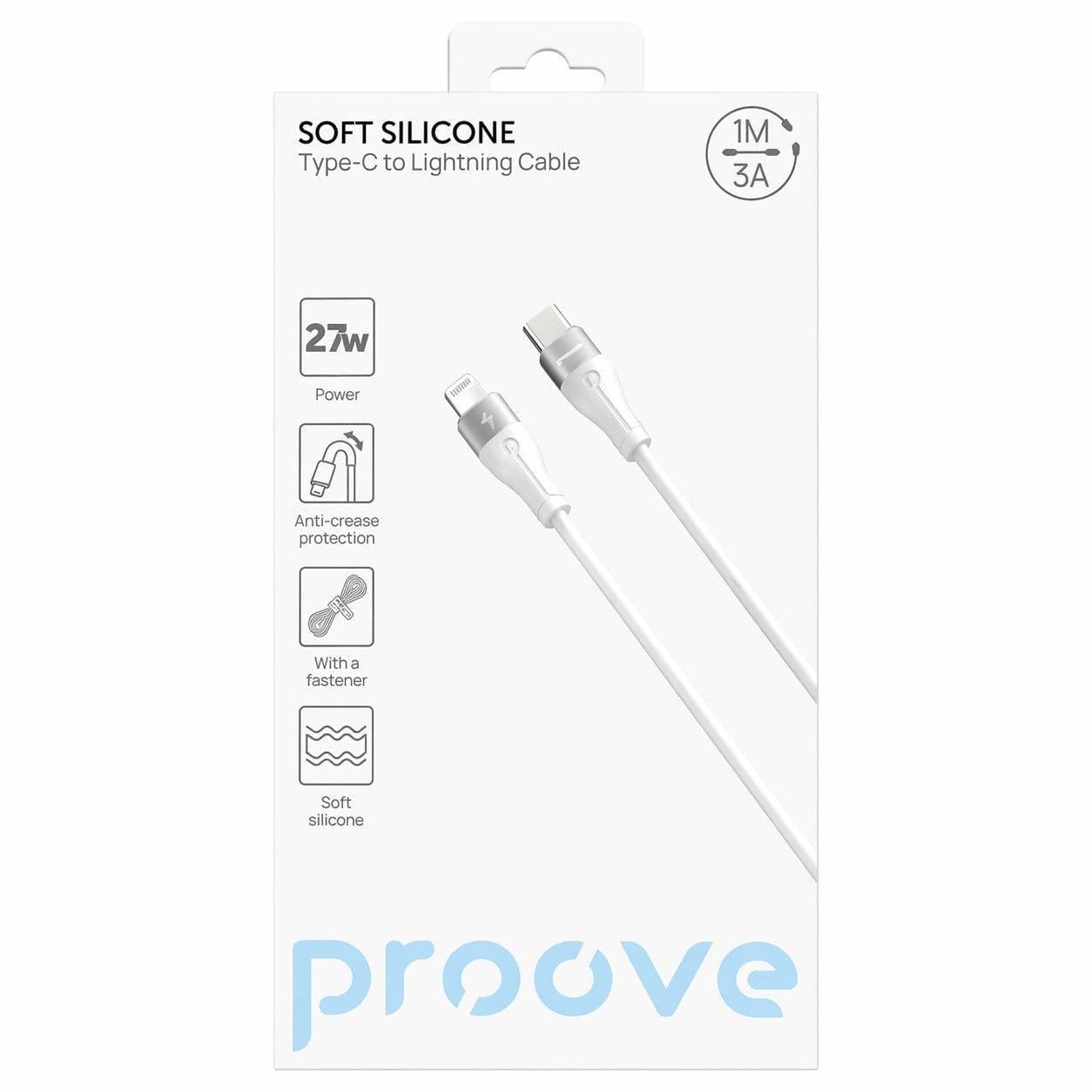 Кабель Proove Soft Silicone Type-C to Lightning CCSO27002102 27W 480 Мбит/c Soft-Touch застежка 1 м Белый (8006)