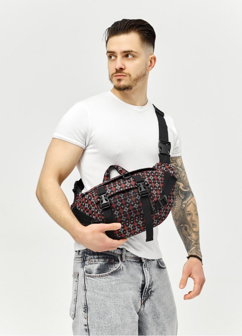 Сумка-бананка мужская Sambag DynamicDart тканевая 38×21×7 см Черный (80411148m)
