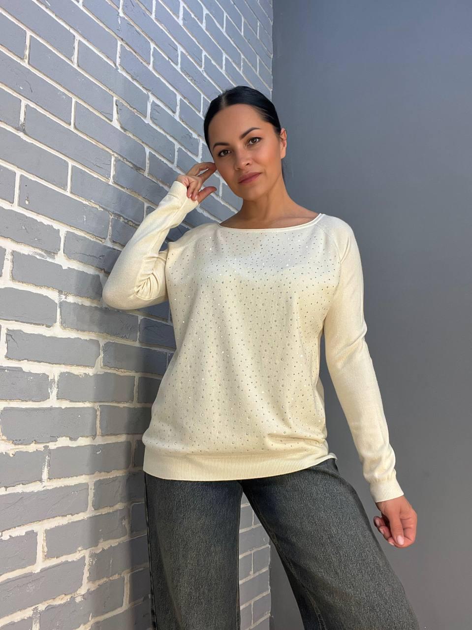 Джемпер жіночий ACCORDDREAM 9067 тонкий светр розсип камінців OS Молочний (2903) - фото 3