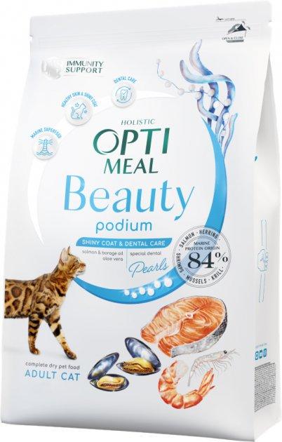 Корм сухой беззерновой полнорационный для взрослых кошек Optimeal Beauty Podium с морепродуктами 1,5 кг (11237263)