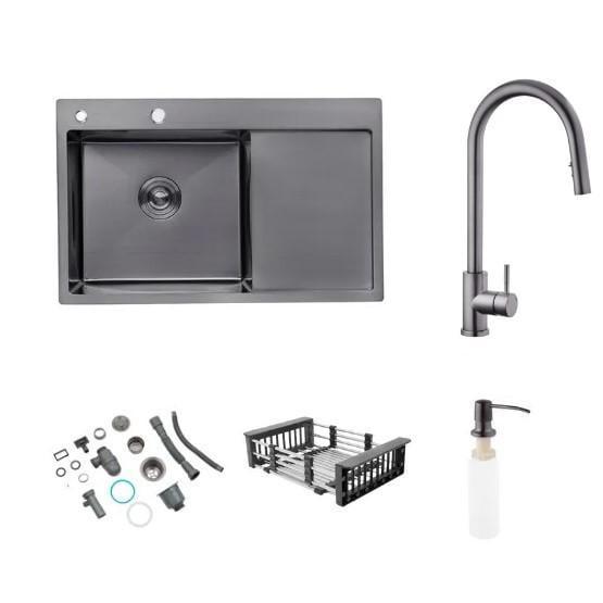 Мойка Kroner 7849LHM левая и смеситель для кухни с выдвижным изливом Kroner-PVD03915