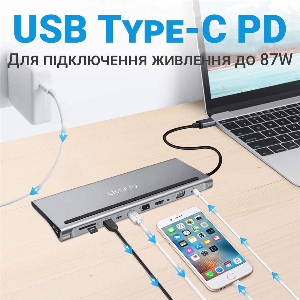 Хаб/підставка USB Type-C Addap MH-01 на 11 портів - фото 7 Хаб/підставка USB Type-C Addap MH-01 на 11 портів - фото 7