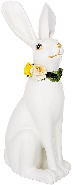 Статуетка декоративна Білий Кролик з віночком полістоун 22 см
