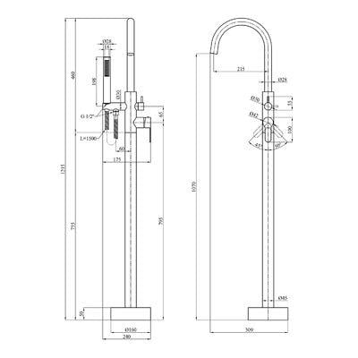 Смеситель для ванны напольный Kroner KRP Edelstahl Klassisch-SCH077 Черный - фото 4