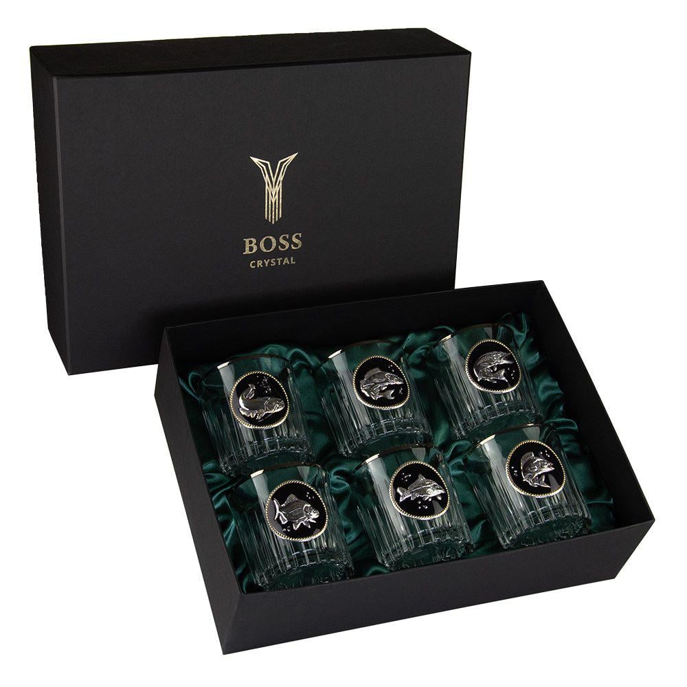 Набор для виски Гранд Презент GOLDFISH хрусталь/золото/серебро/темная эмаль 6 шт. (GPB6GLF2PGD)