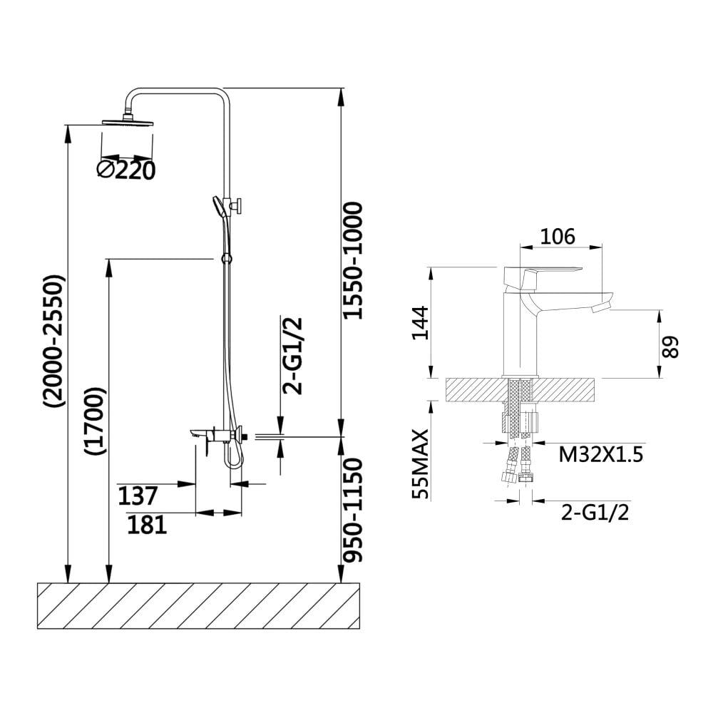 Набор смесителей для ванной с тропическим душем Lidz Latwa Хром - фото 4