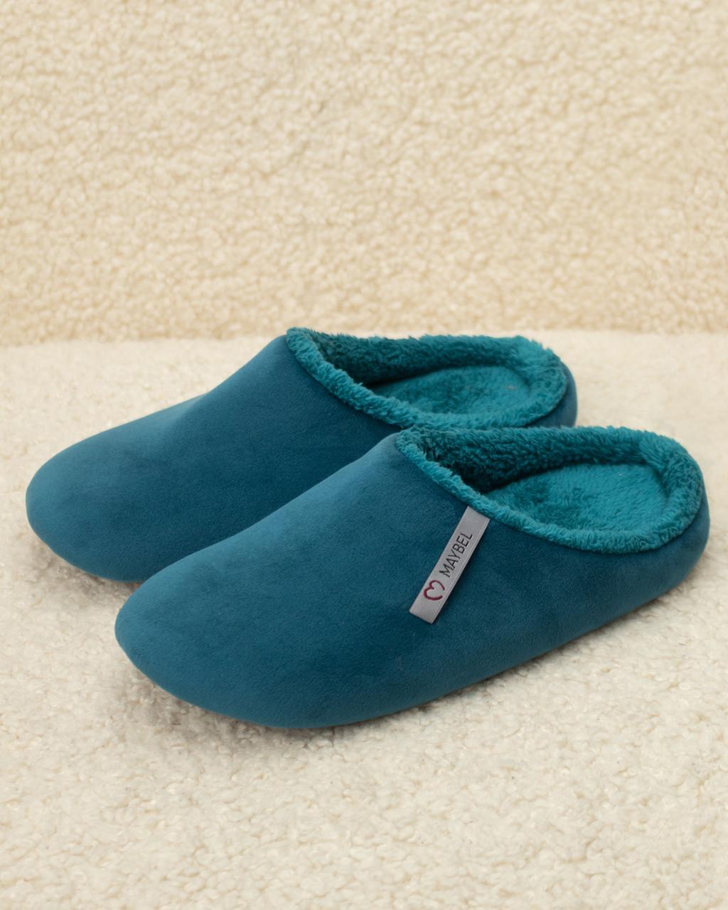 Тапочки домашние велюровые утепленные закрытые Изумрудный/Бирюзовый (2153564499)