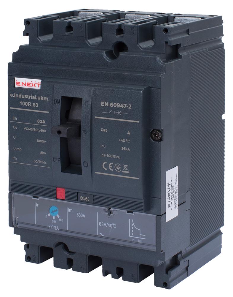 Автоматичний вимикач E.NEXT e.industrial.ukm.100R.63 3P 63А 36кА з регулюванням (i091003)