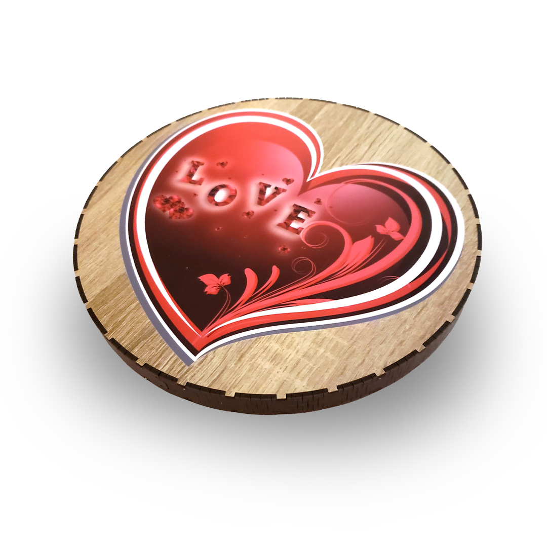 Копилка с рисунком сердца круглая деревянная 30х30х3 см (1762026359)