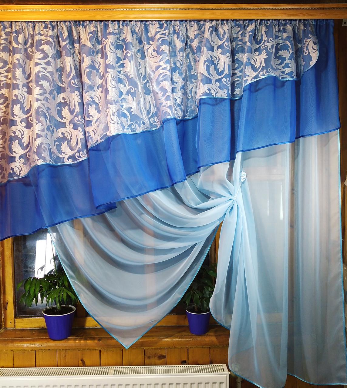 Занавеска кухонная Алия вензель Голубой/Синий - фото 2 Занавеска кухонная Алия вензель Голубой/Синий - фото 2
