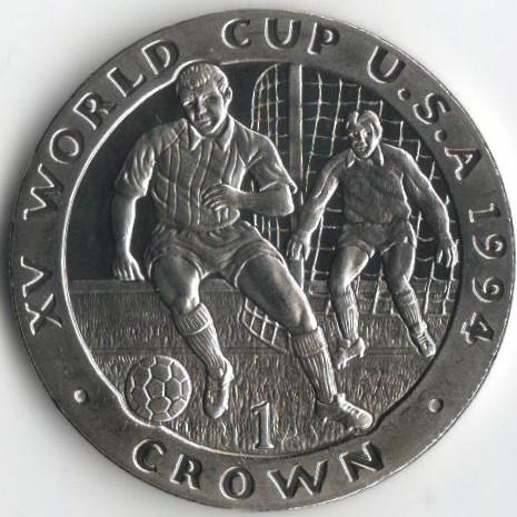Коллекционная монета Остров Мэн 1 крона 1994 Чемпионат мира по футболу в США UNC Разновидность 4 (KM#364)