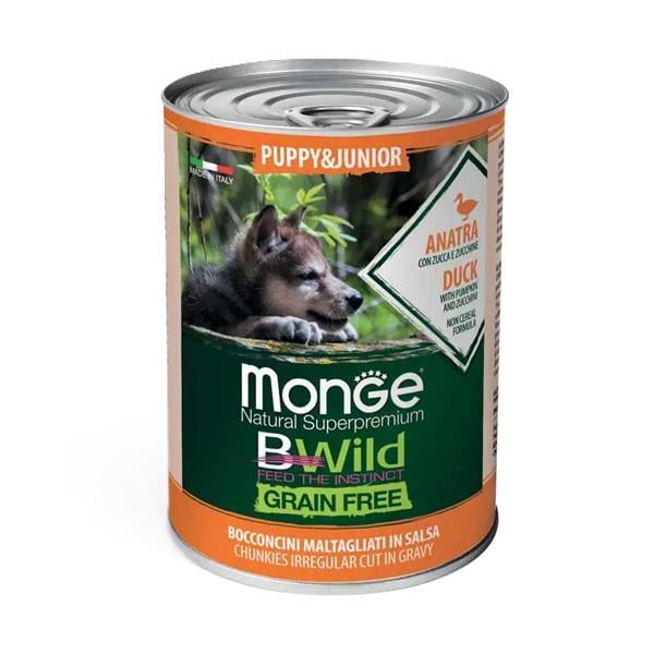Корм для собак влажный Monge Dog Wet Bwild Grain Free Puppy & Junior утка/тыква/цуккини 400 г (000025581)
