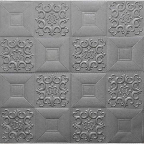 Панель самоклеющаяся 3D орнамент 700x700x5 мм Серебряный (10181)