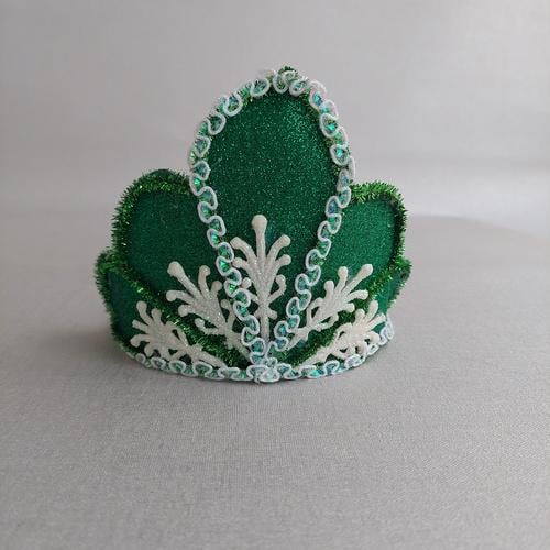 Обруч на голову новогодний/карнавальный Корона Снежная ночь ручной работы Зеленый (210111)