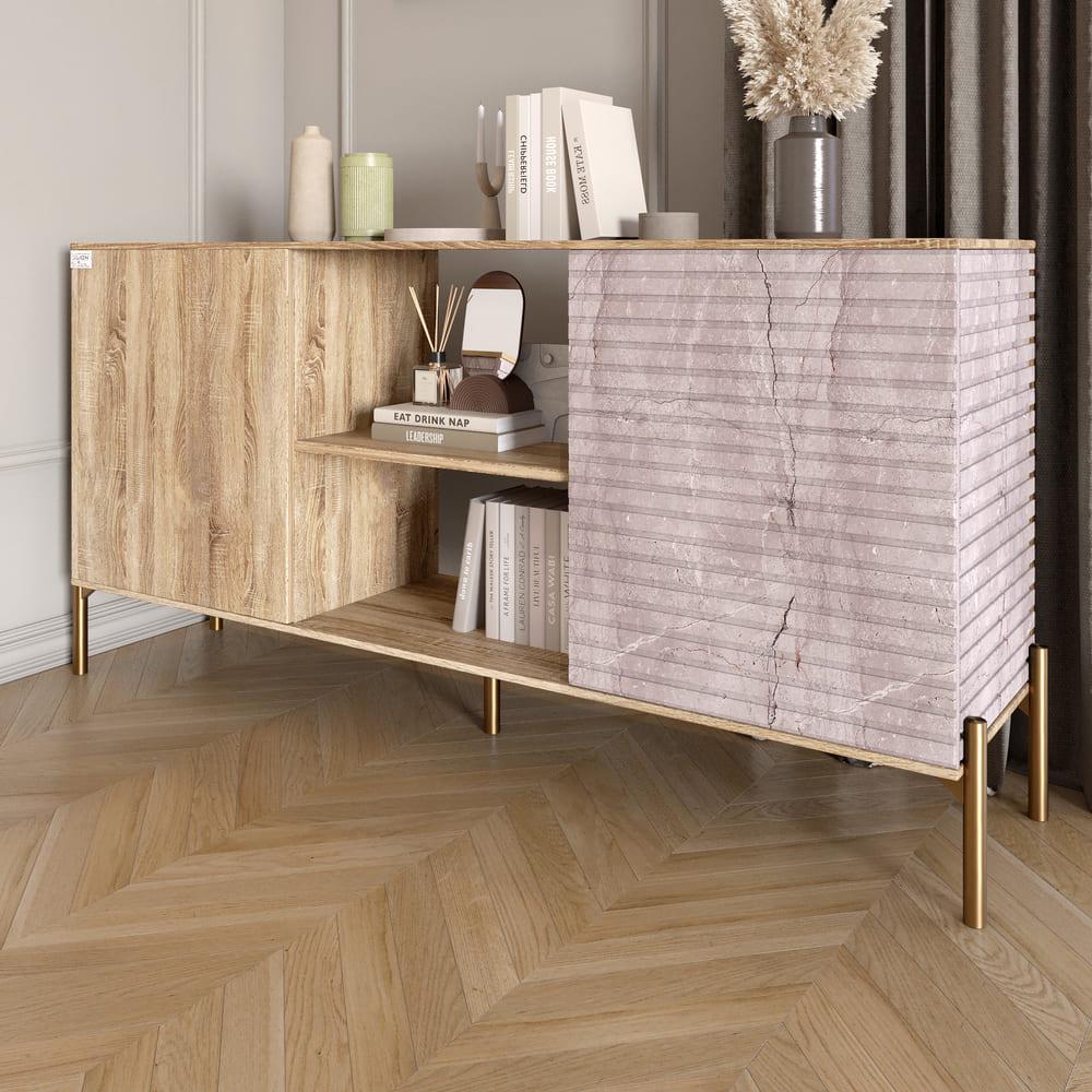 Комод відкритий Lion Грей на золотих металевих ніжках Дуб Сонома/Камінь (000-000-2006) Комод відкритий Lion Грей на золотих металевих ніжках Дуб Сонома/Камінь (000-000-2006)