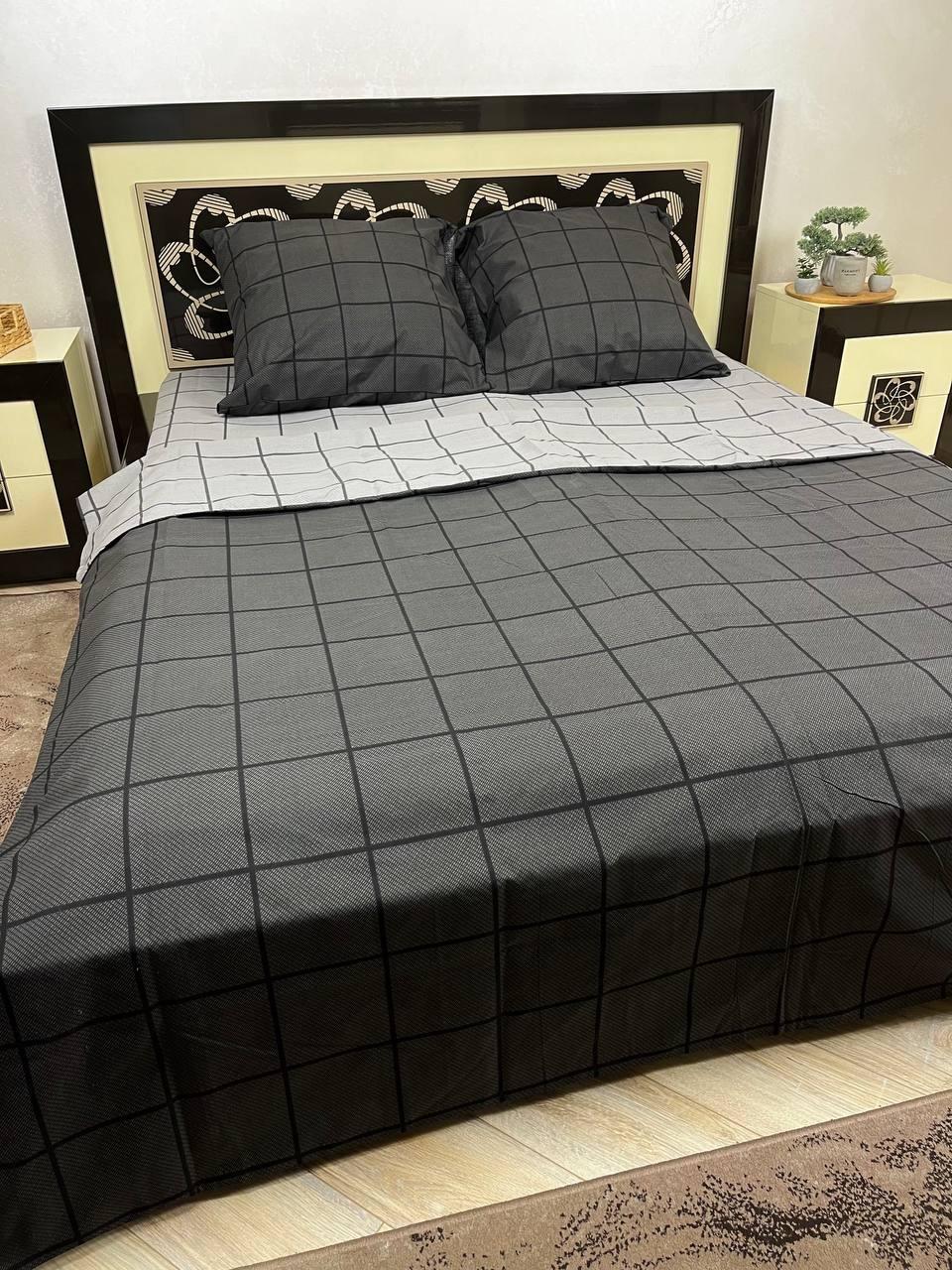 Комплект постільної білизни євро Клітинка бавовняний 200х220/70х70 см Сірий (27976621)