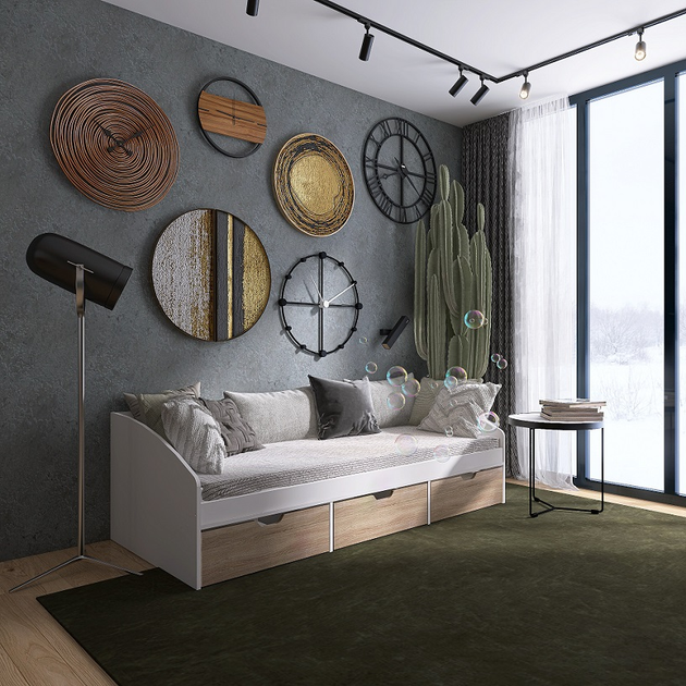 Ліжко односпальне Еверест Комфорт-3 з 3 шухлядамии 80x190 см Німфея альба/Дуб сонома (25213247)