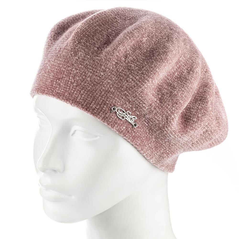 Берет ATRICS WH815 велюровый женский двойной тонкой вязки Темная пудра