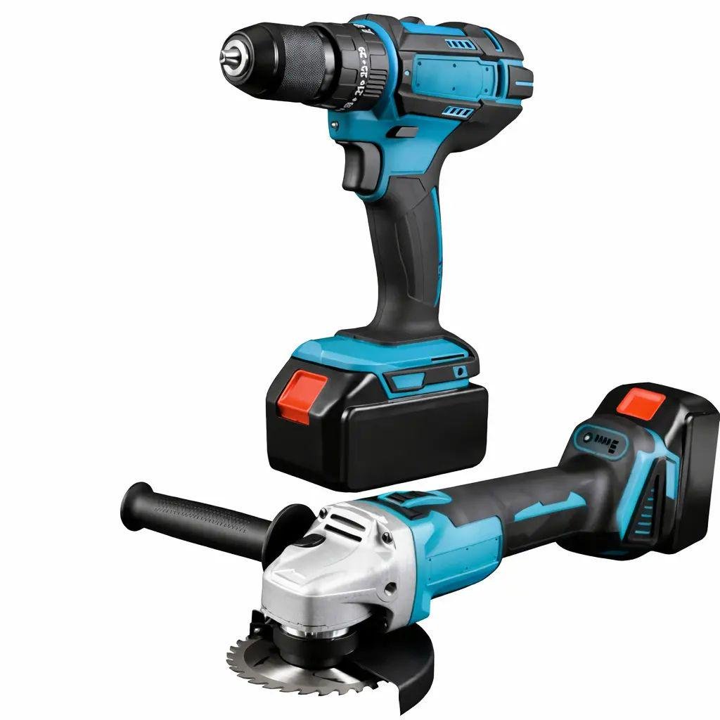 Набор аккумуляторных электроинструментов в кейсе 48V шуруповерт/болгарка и 2 аккумулятора с индикаторами заряда Синий (opt-105838)