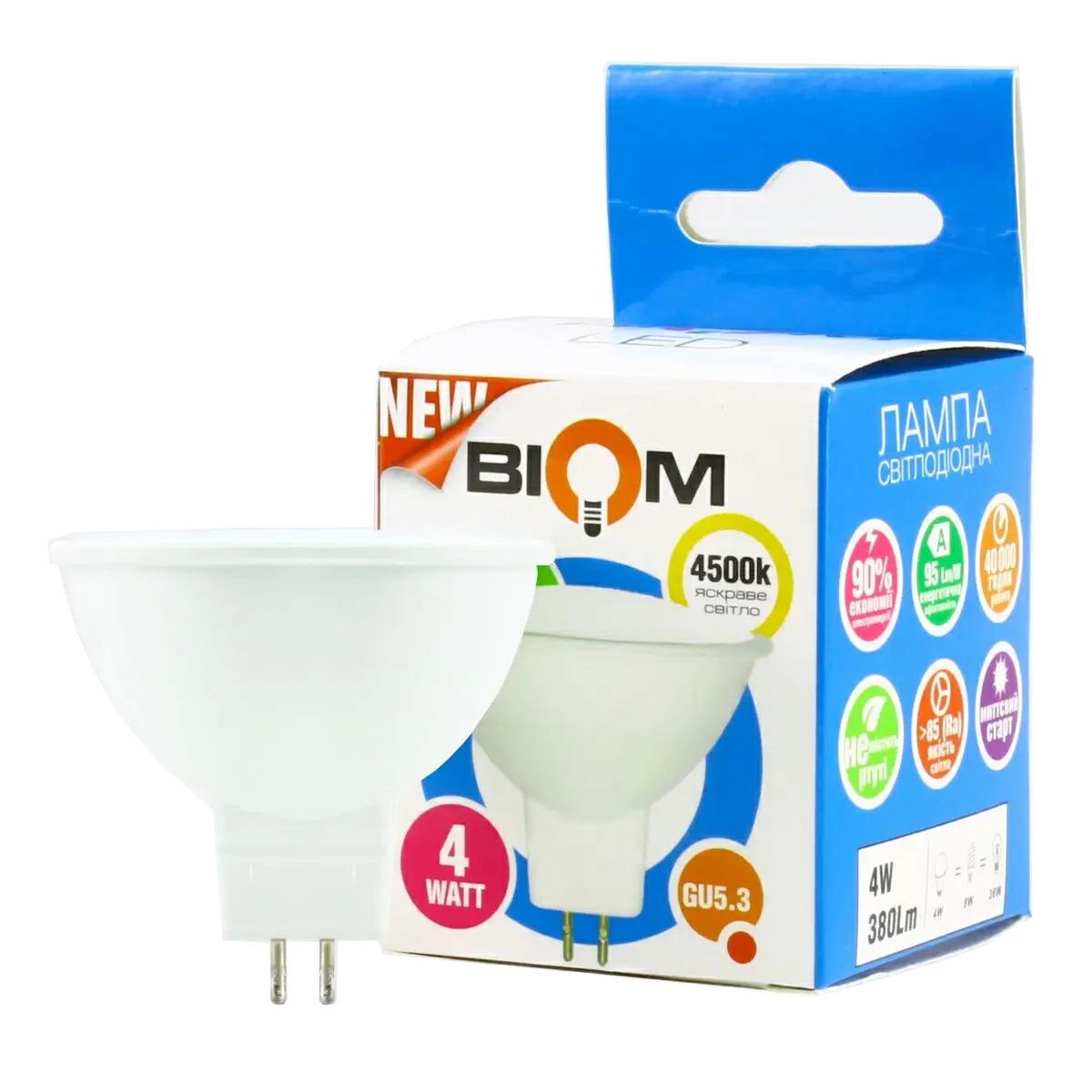 Світлодіодна лампа матова Biom BT-542 MR16 4W GU5.3 4500К (27829779) Світлодіодна лампа матова Biom BT-542 MR16 4W GU5.3 4500К (27829779)