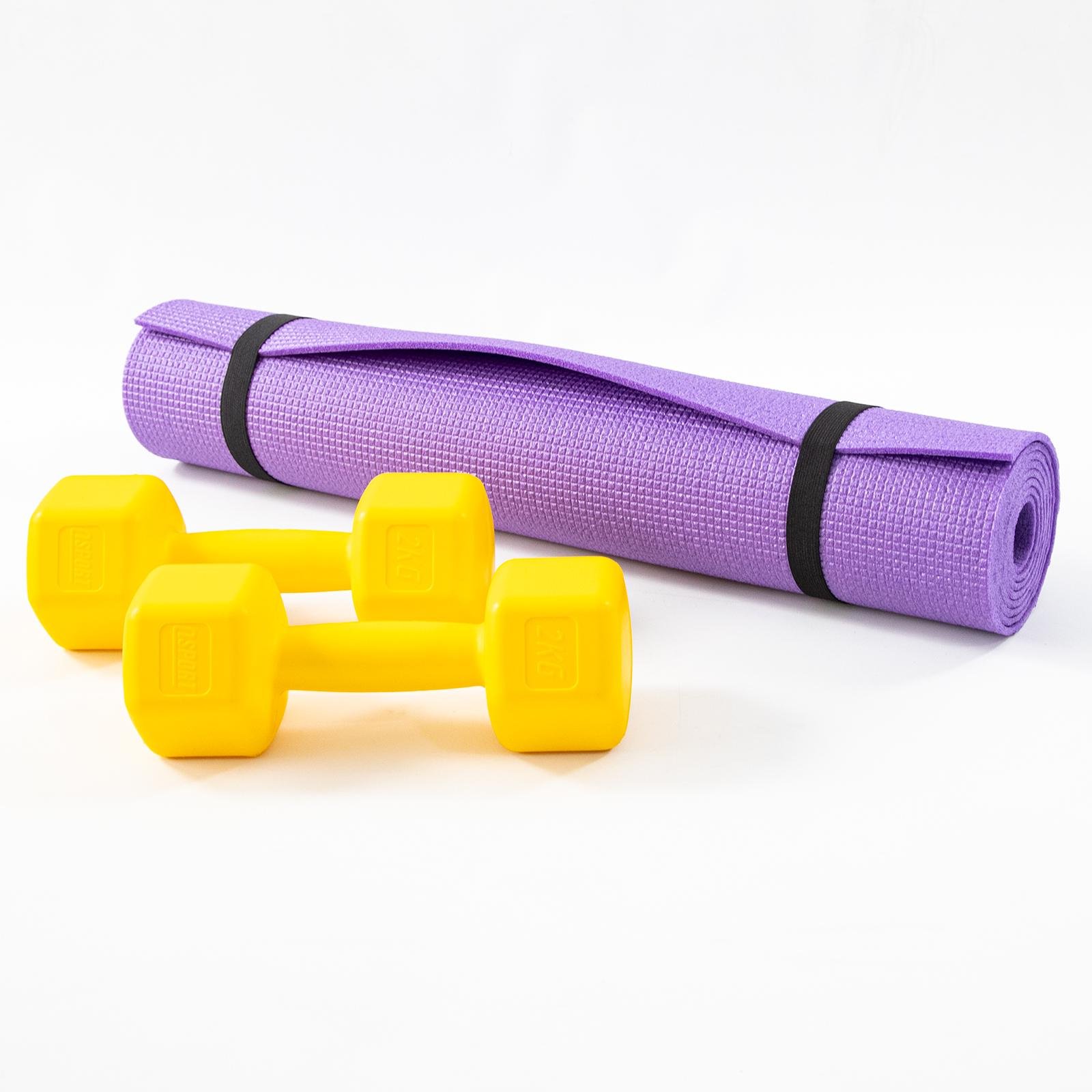Килимок для йоги та фітнесу та гантелі для фітнесу 2 шт. по 2кг Osport Set 82 Фіолетово-жовтий (n-0112) - фото 5