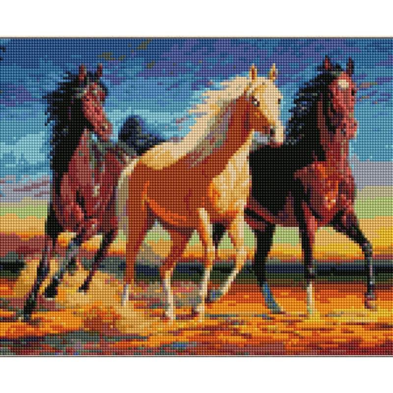 Алмазная мозаика Strateg Тройка скакунов 30х40 см (KB122)