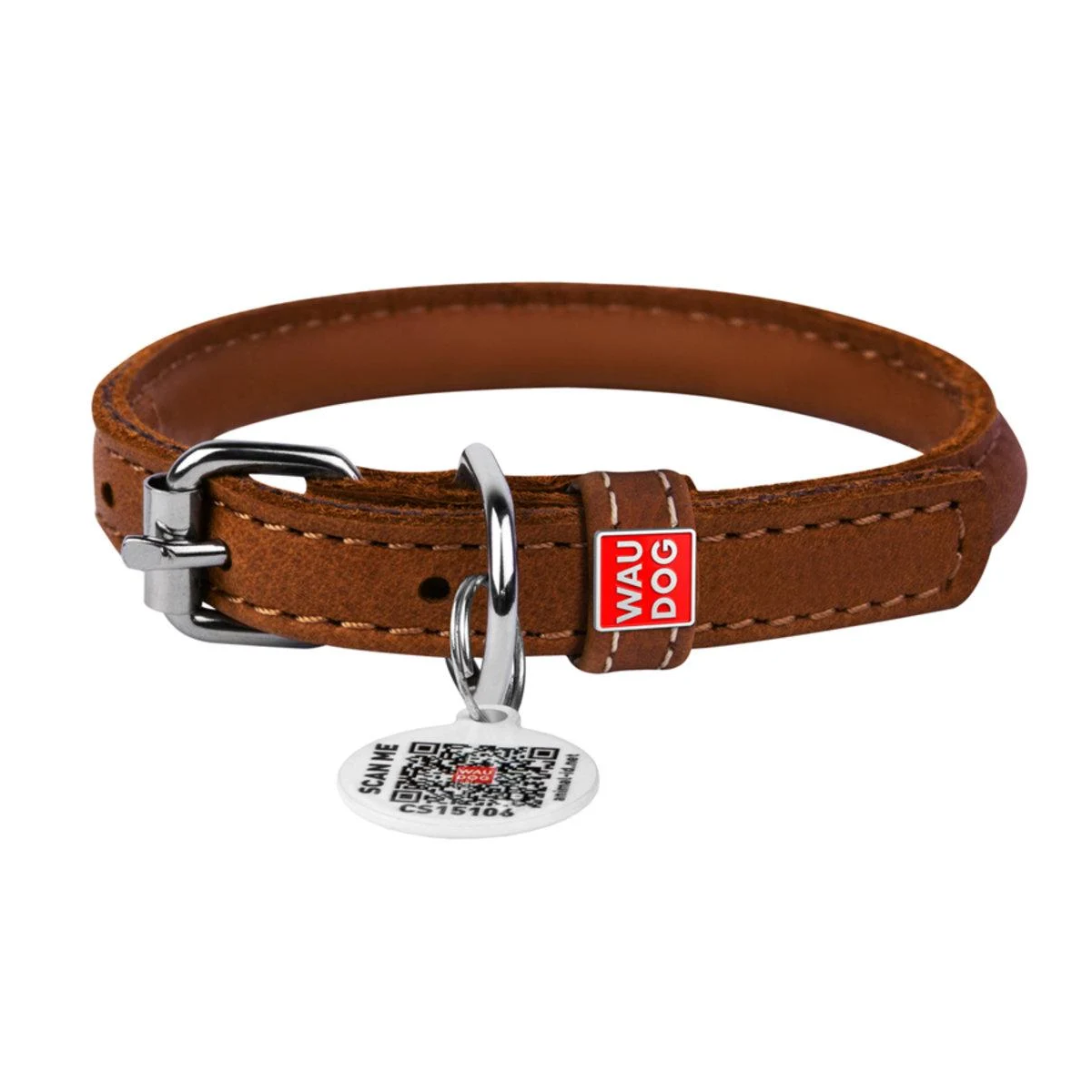 Ошейник для собак Waudog Soft круглый кожаный 10 мм 33-41 см Коричневый