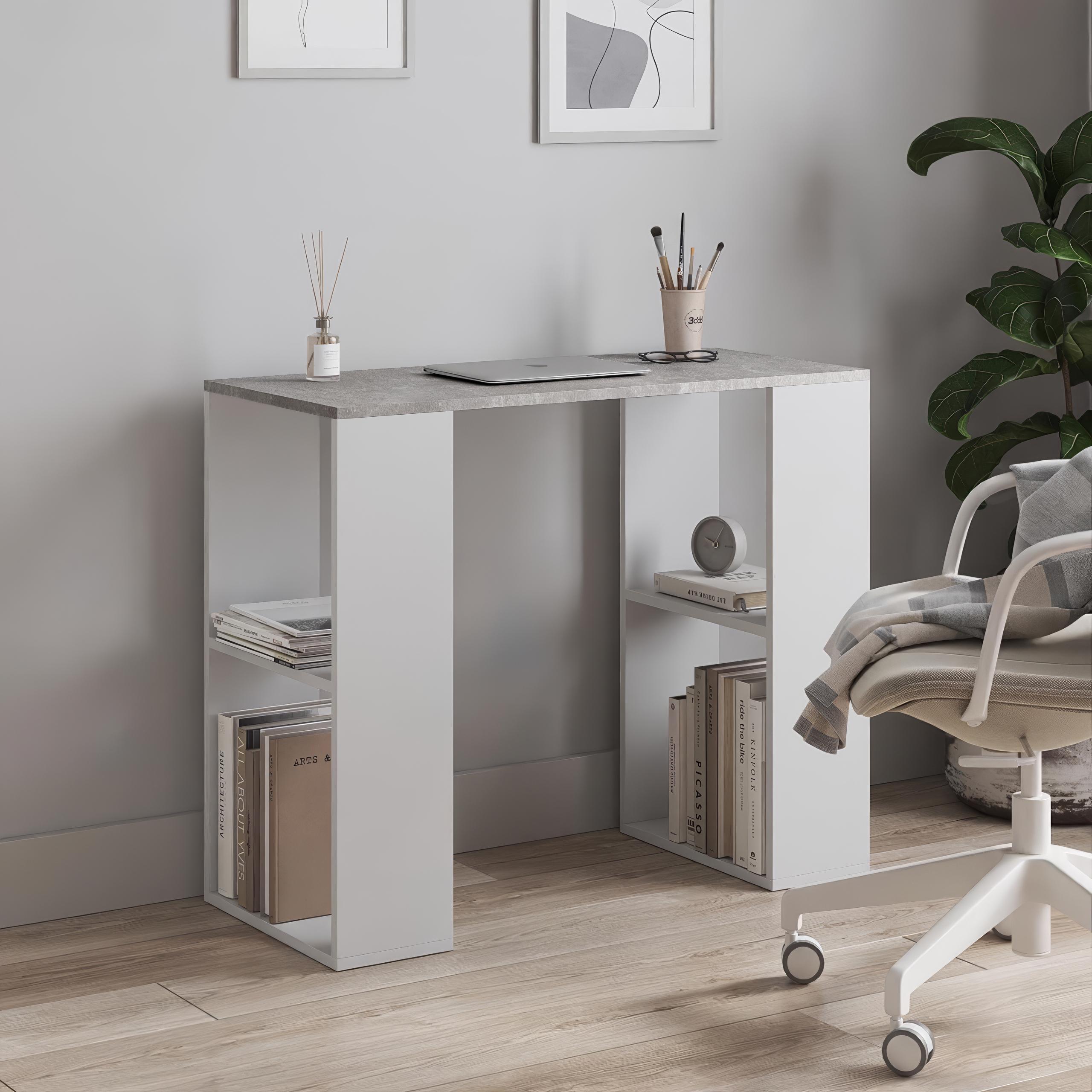 Стол письменный S-11 с полками 900х400х750 мм Бетон/Белый