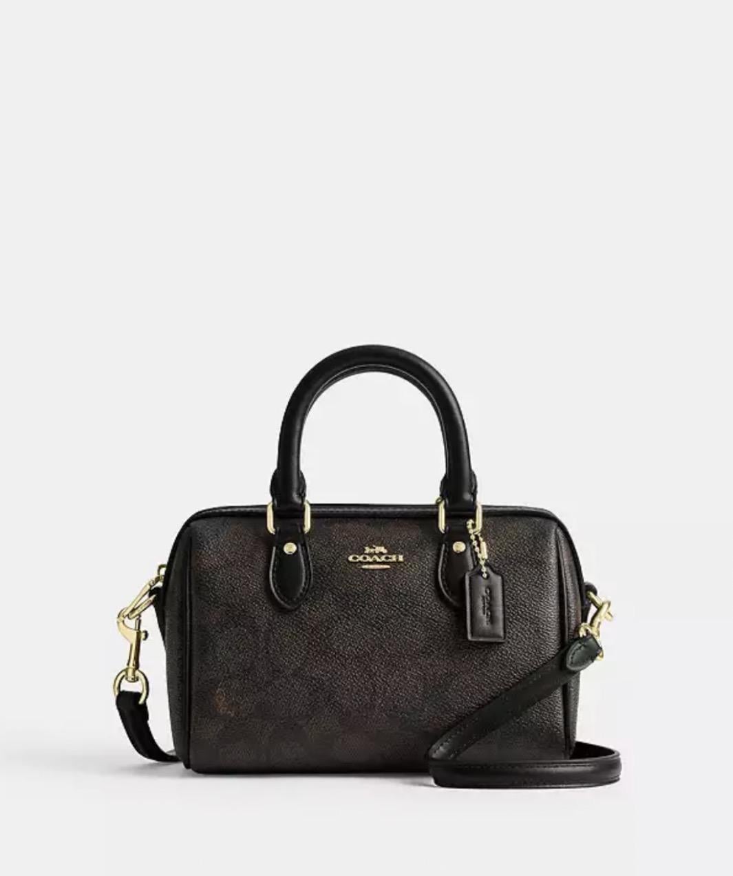Сумка жіноча Coach Mini Rowan Crossbody Bag In Signature Canvas Walnut / Black (CW329)