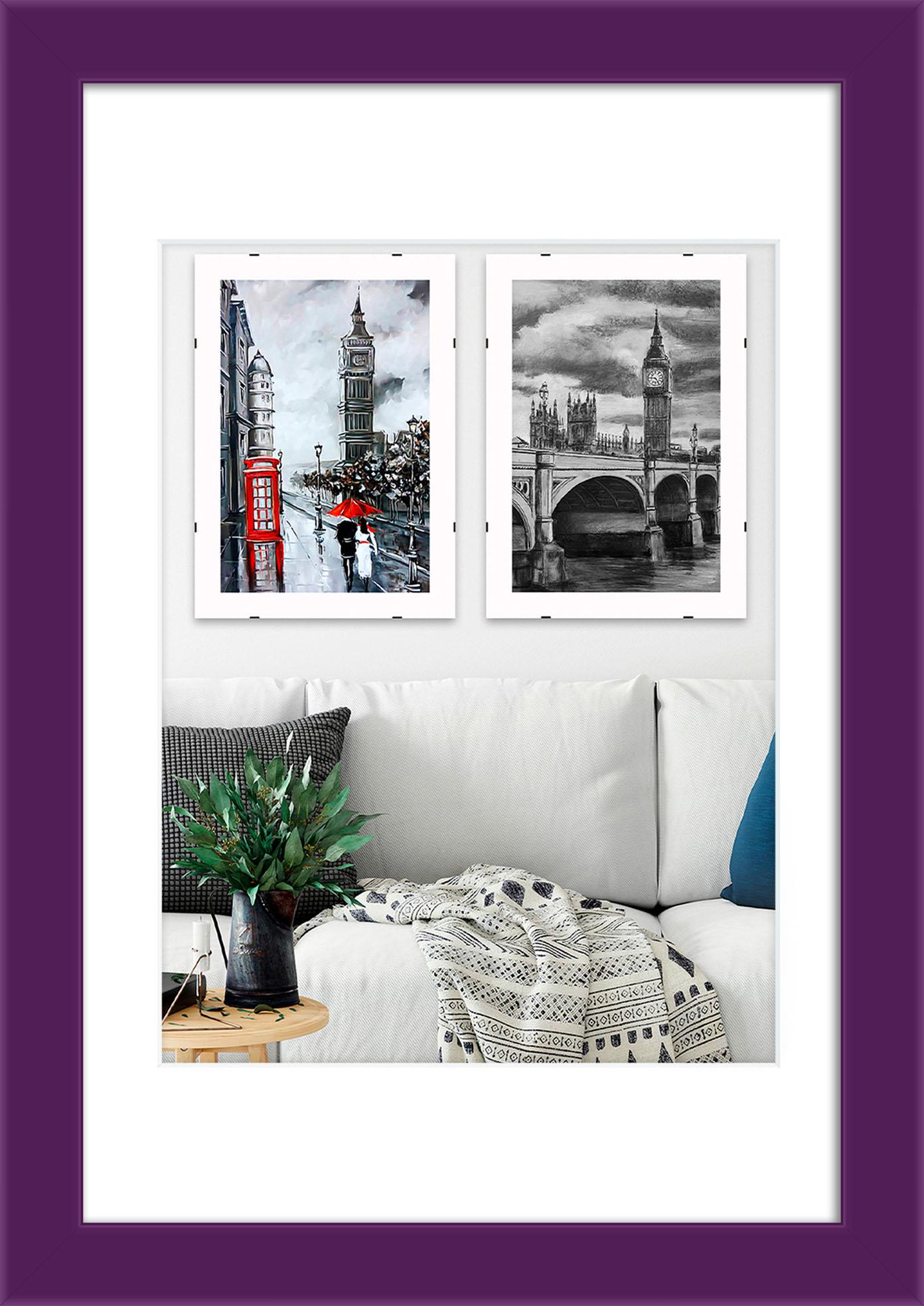 Фоторамка деревянная EmojiFrame 20х30 см под фото 15х20 см AH2220-14 пластиковое стекло 0,8 мм с ножкой паспарту Фиолетовый