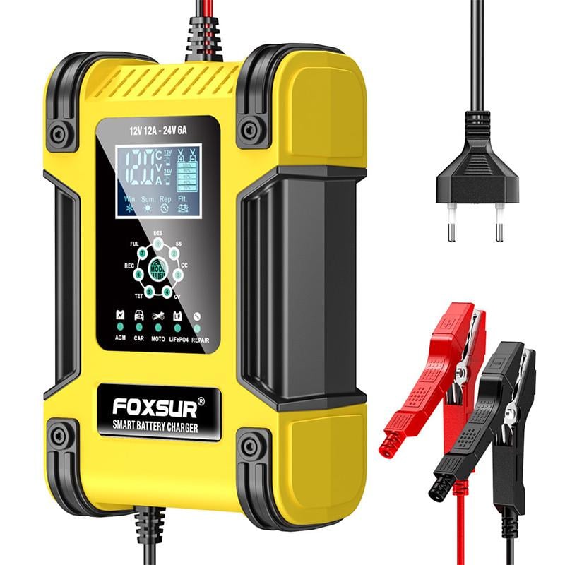 Зарядное устройство импульсное Foxsur FBC122412D-Y с дисплеем 12V 12А/24V 6А Yellow (25713845)