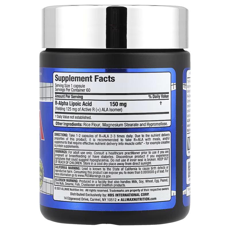 Кислота Альфа-ліпоєва AllMax R+ALA 60 кап. - фото 2