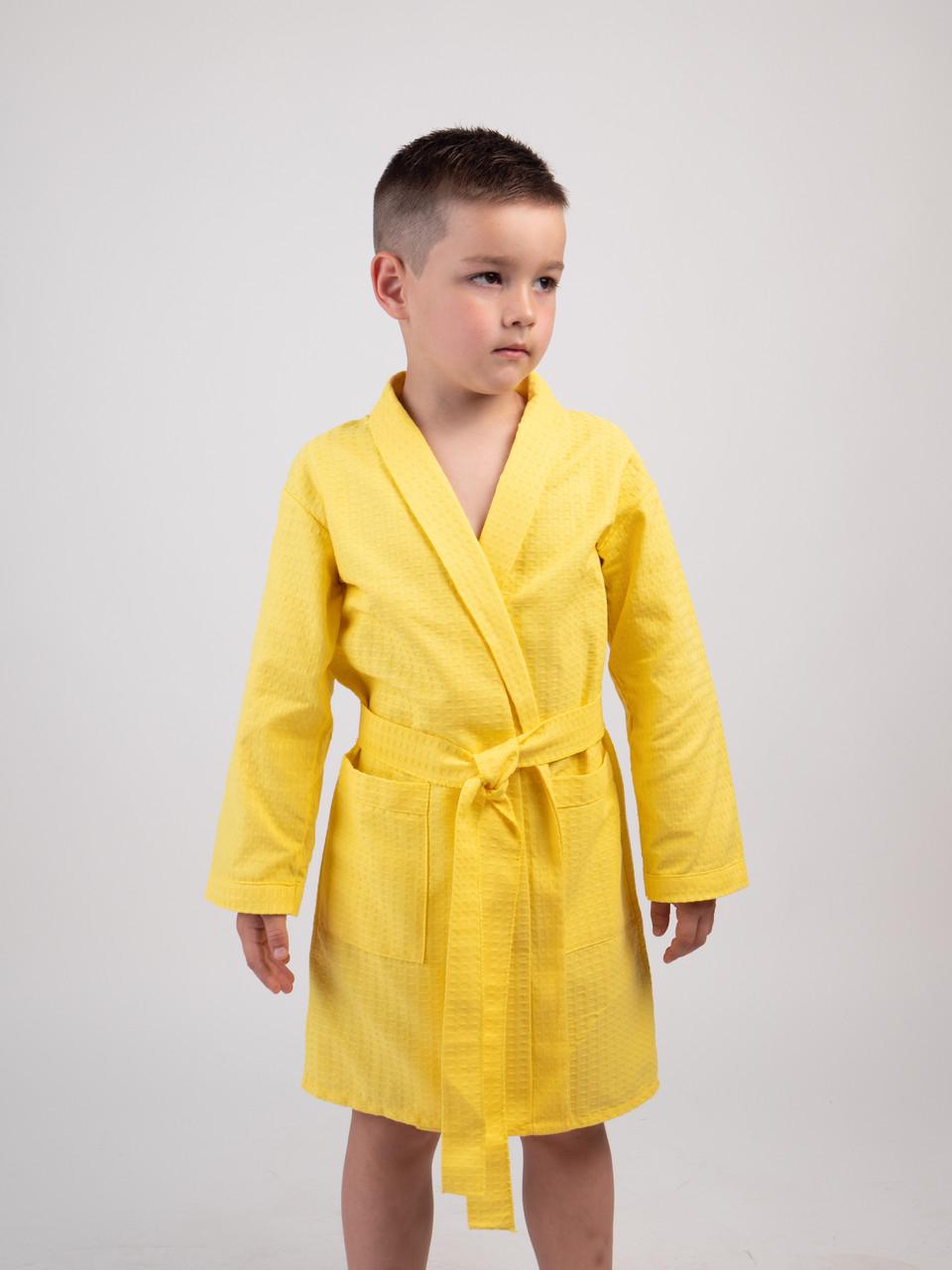 Дитячий вафельний халат Luxyart Kids Robe для хлопчиків р. 34-36 100% бавовна Жовтий (LM-203)