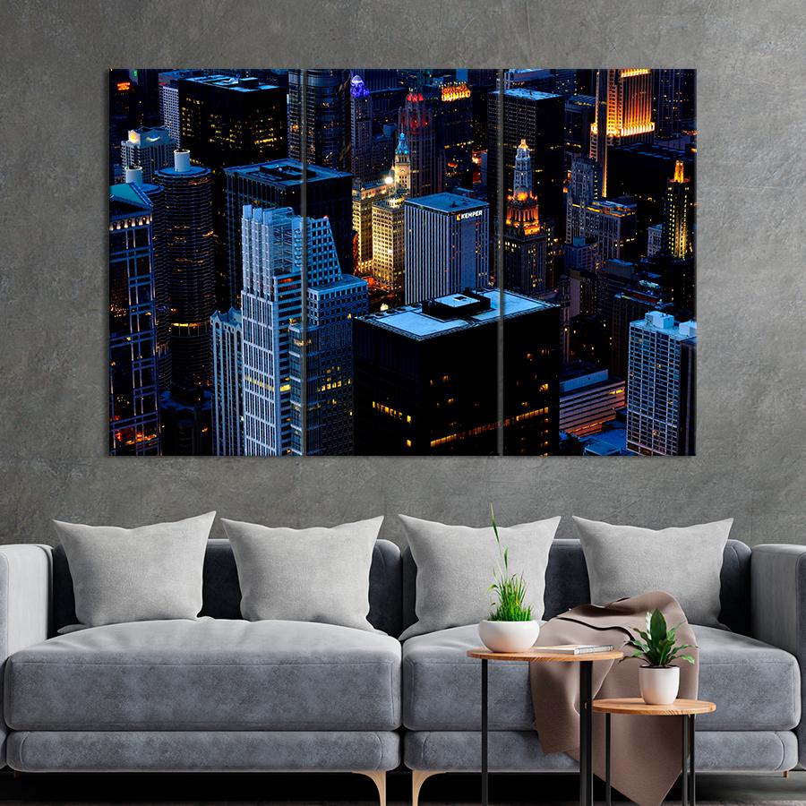 Картина город Вечер над небоскрёбами Манхэттена 78x48 см (A555-3)