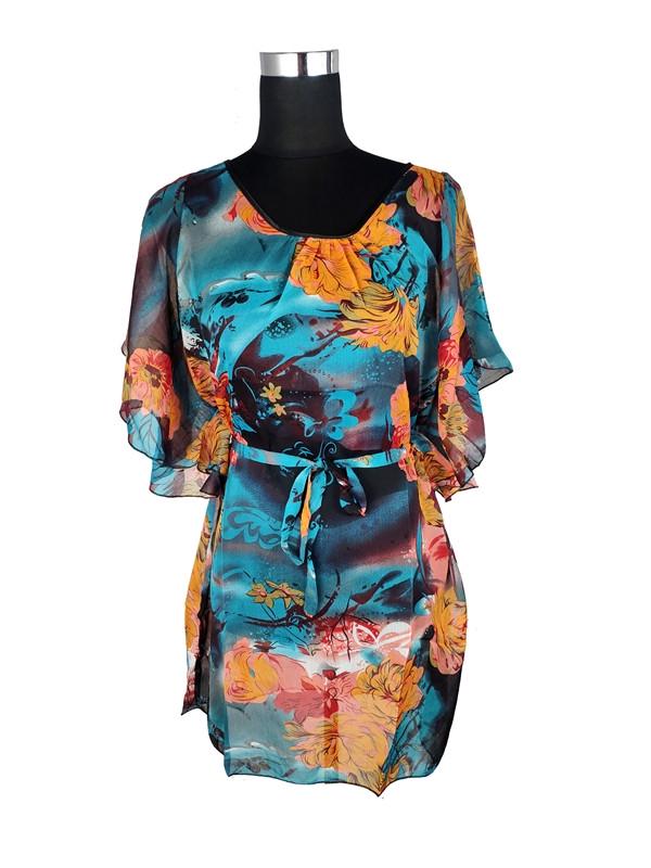 Туника с поясом полупрозрачная из вискозы р. 48-54 (C3135)