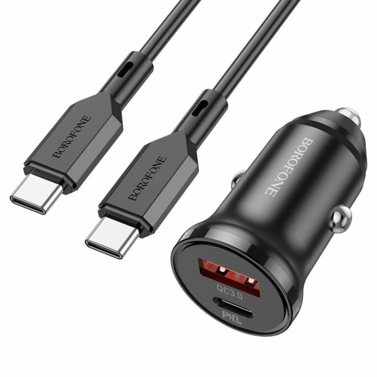 Автомобільне ЗУ АЗП з кабелем Type-C to Type-C BZ18A PD QC3.0 1USB 1Type-C 1 м Black (BZ18ACCB)