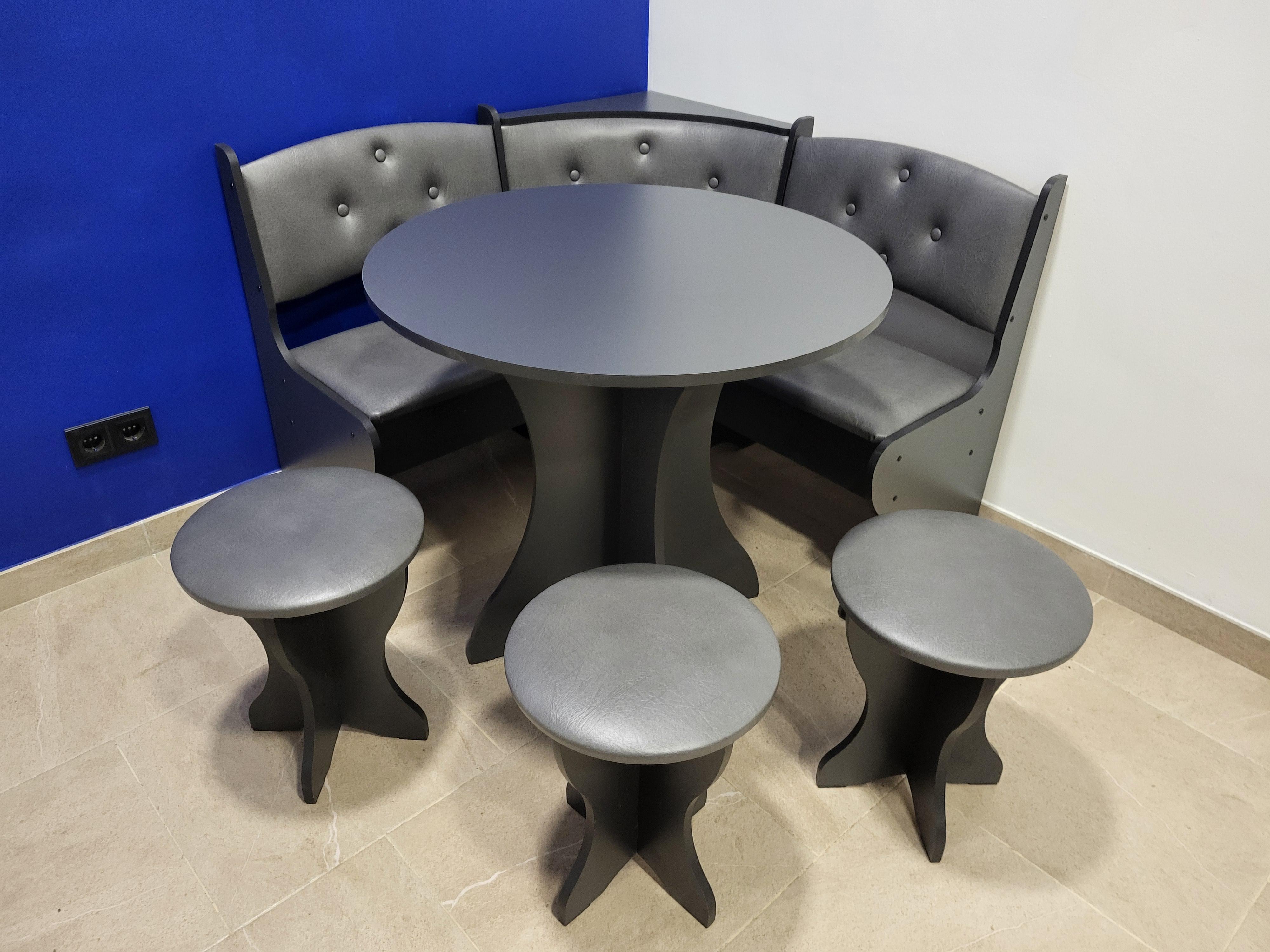 Кухонний куток Боярин зі столом та 3 табуретками ДСП/екошкіра 110х110 см Антрацит/Сірий (KS3T-A-ESR)