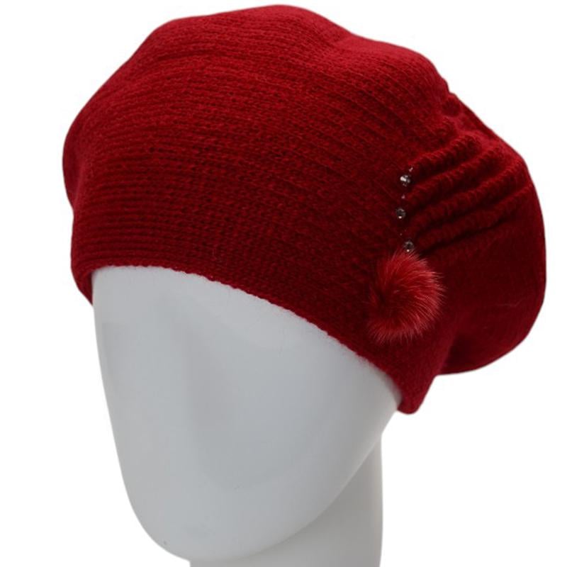 Берет женский двойной Lirus Ванеса с узором и стразами Красный