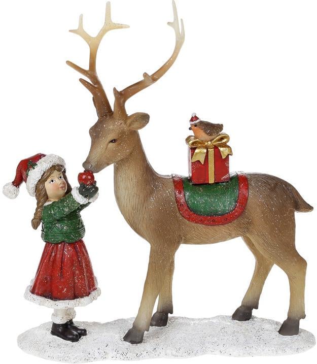 Статуэтка декоративная Девочка с Оленем 21 см Красный с коричневым