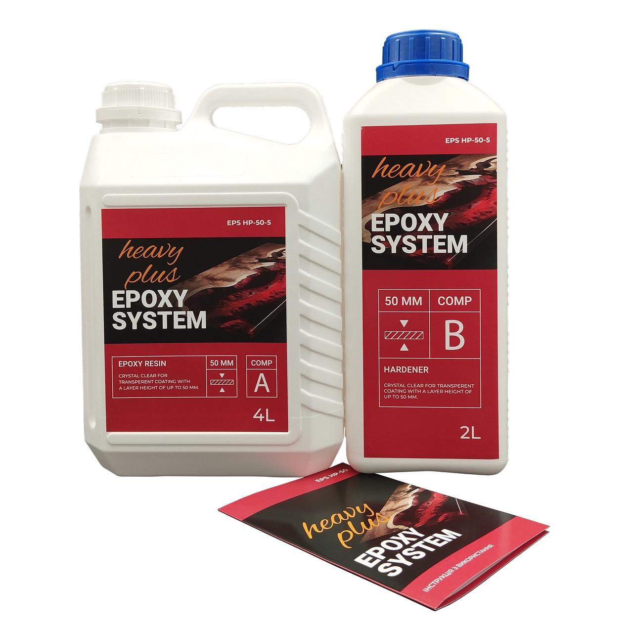 Смола епоксидна 5 кг Прозорий/затверджувач Heavy Plus для заливки стільниць/стін/підлог/картин
