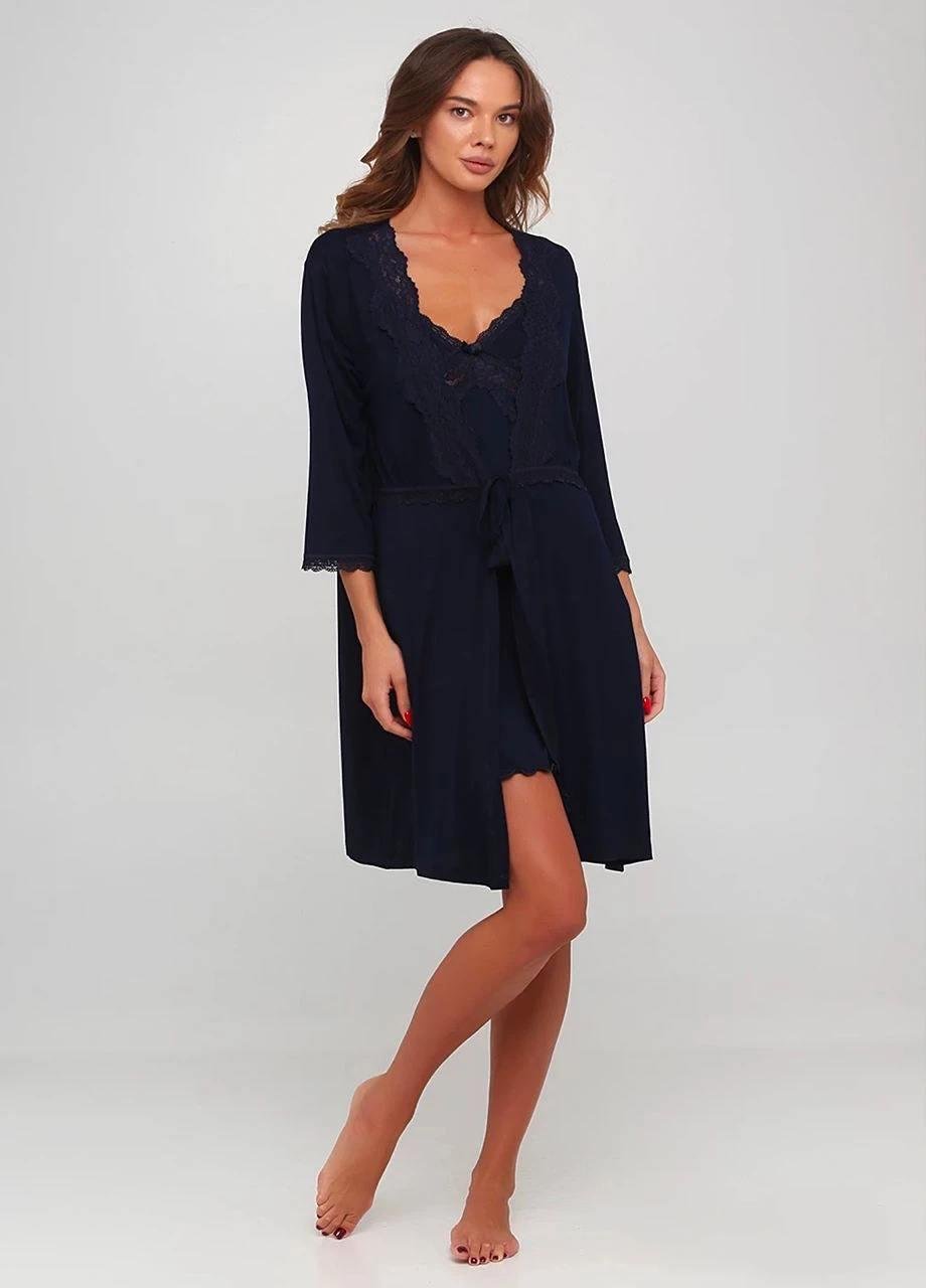 Комплект ночная рубашка женская/халат Cotpark L Темно-синий (16073-01-L)