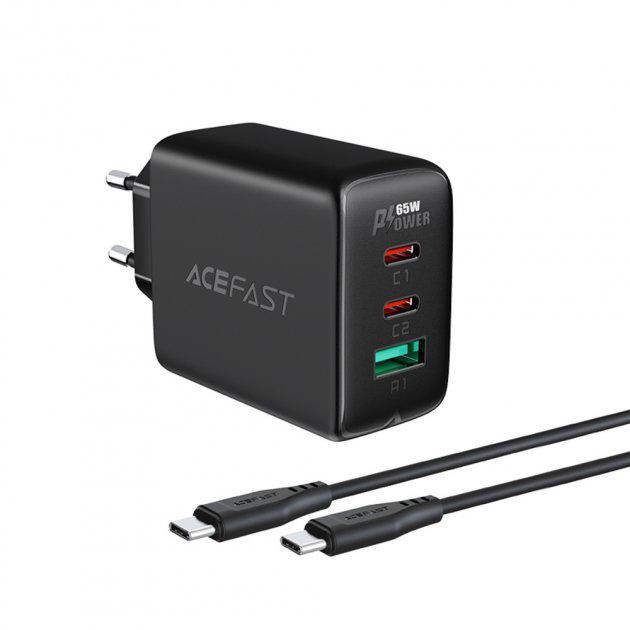 Зарядное устройство для быстрой зарядки ACEFAST A13 65W PD/QC 3.0 Type-C+USB с кабелем Type-C-Type-C 1,2 м Black (257596)